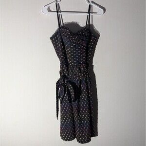 Trina Turk Black Rainbow Swiss Dot Sweetheart Neck Strappy Midi Dress Women's 10